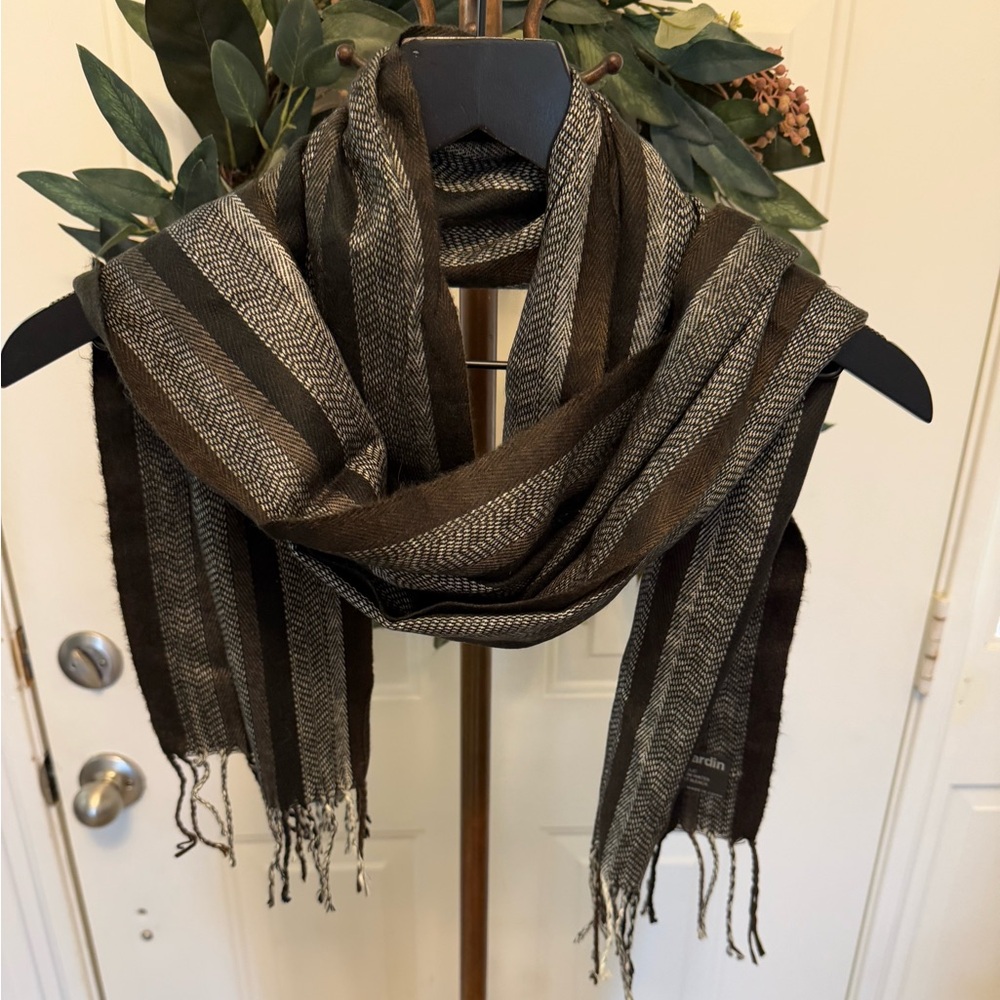 Pierre Cardin Soft Stripe & Herringbone Pattern Scarf with Fringe OS